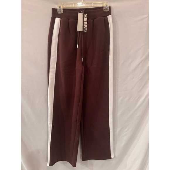 Wilo The Label Pants - Wilo The Label Espresso Brown Wide Leg Side Stripe Sweatpants Small NWT